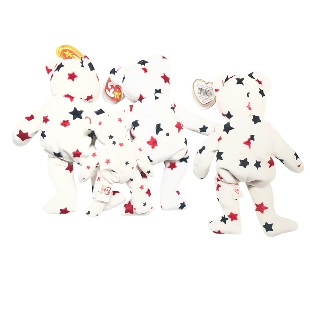 Ty Beanie Babies set 3 “Glory” white and covered in red and blue star 1 Teenie - Picture 3 of 8